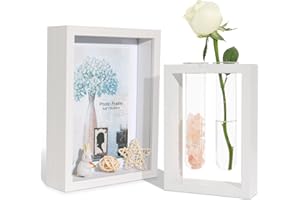 Afuly Set di cornici in legno bianco profondo, 6 x 8 cm, con fioriera in vetro, provetta fai da te, vaso idroponica, regali per la decorazione dell'ufficio e della famiglia