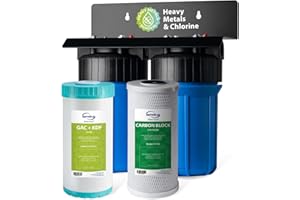 iSpring WGB21B-KS 2-Stage Whole House Water Filtration System with 10" x 4.5" Sediment CTO(Chlorine, Taste and Odor) Filter,KDF+GAC filter, Removes Chlorine, Iron, Lead, Odor and More, 1" Inlet/Outlet