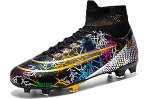 WEJIESS Chaussures de Football High-Top à Crampons Longs Confortables enveloppés Pieds Mouche Tissage Respirant Chaussures de Sport TF Fond Clous cassés Doux Jeunes étudiants Adultes Universel