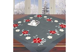 Ernst Schäfer Stickpackung WEIHNACHTSSTERN, Tischdecken Set vorgezeichnet zum Sticken, mit Plattstich und Stielstich Selbersticken, Sticken zur Adventszeit Weihnachten, 85x85 cm, anthrazit grau