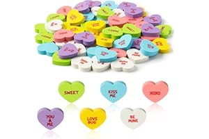 BeYumi 60Pcs Valentine's Day Conversation Heart Mini Erasers for Kids Bulk Assorted Candy Colors Novelty Heart Pencil Eraser School Classroom Prizes Student Homework Rewards Gift Filling Party Favors