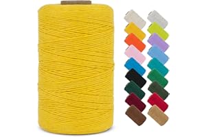LEREATI Fil Macramé 1mm x 390m Corde Macramé Fil de Coton Naturel Ficelle Macramé Cordon, Cordelette 1mm pour Porte Plante Mural, Rideau, Tressée, DIY Artisanat, Cadeau Décoration (Doré)