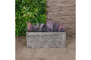 CHARLES BENTLEY Trough, Slate, Planter, Plastic, Plant Pot, Grey, Box, Lightweight, Outdoor, Garden, Patio, Porch, Decking, Lightweight, Contemporary, Made In UK, Trendy (60x25.5x25cm)