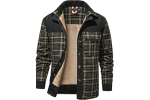 HYPESTFIT Mens Jacket Flannel Fur Lined Button Warm Lumberjack Fleece Padded Long Sleeve Casual