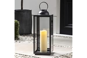 Lights4fun Graue Eisen LED Laterne Outdoor mit LED Kerze batteriebetrieb Timer 57cm Laternen für Draußen Wetterfest Laternen für Draußen Groß Eisen Laterne Outdoor Laterne Wetterfest