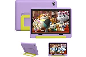 Vekoy Tablet Bambini 10 Pollici Android 14 Display HD 1280x800 Batteria 5000mAh 8+64GB Espandibile a 1TB Doppia Fotocamera 5+8MP Custodia Protettiva + 3 Adesivi DIY (Viola)