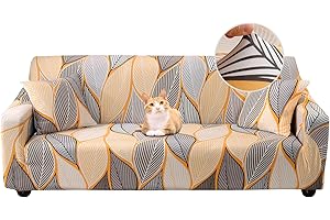 Jaotto Copridivano 3 Posti Elasticizzato, Fodera per Divano Elasticizzato Fantasia Antiscivolo Antimacchia, Copridivano con Braccioli Tessuto Super Morbido Universale(Foglie Gialle,3 Posti)