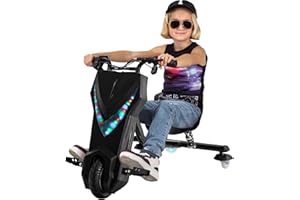 Actionbikes Motors Kinder Elektro Driftscooter | 𝟐𝟓𝟎 Watt Motor - Drift Cart 360°- 3 Geschwindigkeitsstufen - LED-Beleuchtung - Sitz verstellbar - Bluetooth - Drift Kart - Drift Auto (Schwarz)