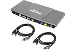 TESmart KVM Switch HDMI USB Commutatore a 2 porte + 2 cavi HDMI USB, 2 in 1, con Hub USB 2.0 4K 30Hz Ultra HD 1080P 3D per PC Monitor/Tastiera/Controllo del Mouse(Grigio/Gray)