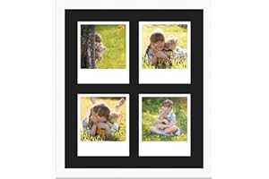 WANDStyle Rahmen für Polaroid-Bilder Serie H950 weiß gemasert Normalglas inkl. Passepartout schwarz für 4 Polaroids