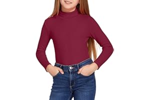 Arshiner sous-Pull Fille Manches Longues Col Roulé – Haut Côtelé Extensible pour École, Hiver Automne, Maillot Thermique Doux Léger, Couches de Base 4–13 Ans