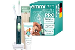 emmi-pet PRO Spazzolino da denti ad ultrasuoni per cani – Spazzolino da denti per cani e gatti senza strofinare con 96 milioni di vibrazioni, durata della batteria 12 giorni – contro l'infiammazione