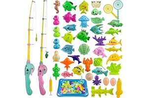 CARASTEK Giocattolo Pesca Magnetico 45 pezzi Fishing Game Magnetico Giocattolo da Bagno Canne da Pesca Giocattolo con Piscina Gonfiabile Giocattolo Divertente all'Aperto Regali Ottimi per Bambini