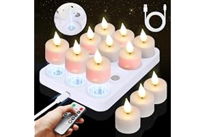 Besight uppladdningsbara LED-värmeljus, set om 12 med magnetisk | flimrande LED-ljus, med timerfunktion, 2 fjärrkontroller, bordsdekoration, fest, vardagsrum, jul, hejdå