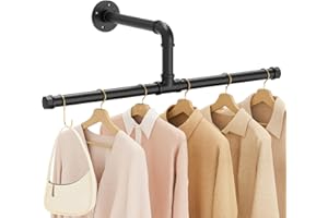 Yawinhe 51cm Appendiabiti per Tubo Industriale, Barra Attaccapanni Appesa a Parete Retrò, Rimovibile Appendino, per Spazio Stretto, Nero, 1 Pack