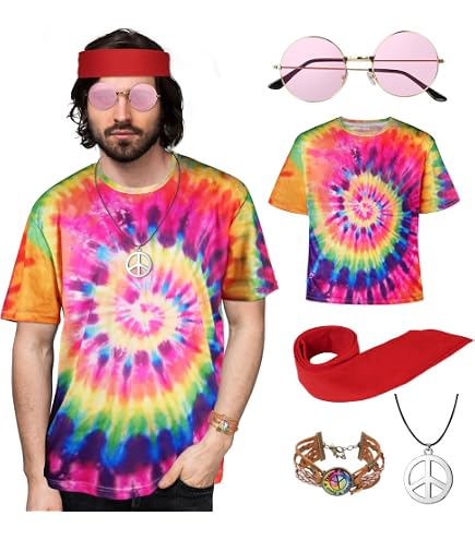Amscan 60er Jahre Hippie Mann Kostüm Set | Größe XL | Inkl. Oberteil, Hose & Kopftuch | Für Kostümparty, Halloween