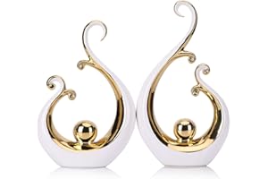 LCCCK Statua in ceramica con decorazione bianca e oro lucida, centrotavola di lusso arte astratta moderna – mensole in oro bianco per librerie e tavoli da pranzo, versatile tavolino da caffè, supporto TV,