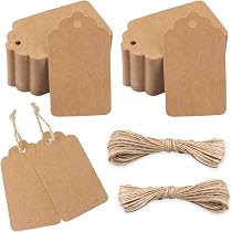 150 Étiquettes Cadeaux Papier Kraft Avec Ficelle Jute - 7x4cm, 5 Couleurs