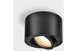 GeyouLux Foco LED Techo Superficie - Ø80x50mm Interior - Módulo 230V Incluido - 5W 500LM 3000K - Ultradelgado y Ajustable a 38° - Aplique Aluminio Negro