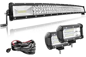 Willpower Barra Led Curvo 32 pulgadas 81cm 405W + 2pcs Focos Led 18cm 72W + Arnés de Cableado Barra de Luz LED 12V 24V IP67 Largo Alcance Faro Led Trabajo para 4x4 Tractor Coche Camion Barco Offroad