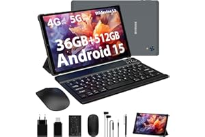 RUSHAR Tablet Andriod 15, Tablet 10.6 Pulgadas, 36GB RAM+512GB ROM(TF 2TB), 4G LTE+5G WiFi/INCELL 2000 * 1200/8000mAh/Octa-Core/13MP+8MP/BT5.0/OTG, Tablets con Lapiz y Teclado, Gris