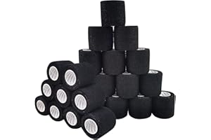 COMOmed 24 rolki czarny spójny bandaż 5 cm x 4,5 m, elastyczny bandaż, nietkana ciasna, sportowa taśma, owijka weterynarza, bandaż do owijania, nadaje się do skóry wrażliwej