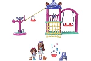 Enchantimals Plac zabaw przyjaciół Zestaw do zabawy (30 cm) z 2 lalkami, 2 figurkami zwierzątek i akcesoriami, prezent dla dzieci od 4 roku życia, HHC16