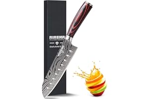 AIRENA Coltello Cucina Santoku, Coltelli da Cucina Professionali Giapponesi 7 " - Affilatissimo - Resistente Macchie e alla Corrosione - Impugnatura Ergonomica, Ideale per Cucina Domestica e il Ristorante