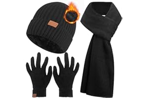 Ziwijity Schal Mütze und Touchscreen Handschuhe Set Für Herren Damen，Winter 3 In 1 Mütze Schal Handschuh Beanie Strickmütze Langer Schal Verdickte Und Weiche Wolle