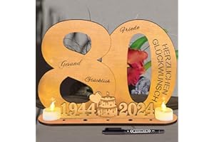 inyeskon 2024 Holz Schild Gästebuch, Geburtstag Frauen & Männer, 2×Flammenlose LED Kerzen, batteriebetrieben, Gästebuch Geburtstag als Personalisierbares Geschenk (80)