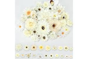 CiShow 30 STK Künstliche Blumenköpfe, Kunstblumen Köpfe, Blumen zum Basteln, Mini Deko Künstliche Blumen， Gänseblümchen Pfingstrosen Blumenköpfe, Seidenblumen Köpfe für Hochzeiten, Party, Home Deko
