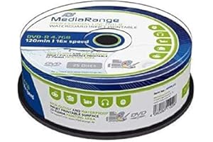 MEDIARANGE mrpl612 rohlinge et la mémoire des médias DVD-R 4,7 Go/120min, Vitesse 16 x Inkjet fullsurface Printable, WaterGuard, High Glossy and Wide sputtered, Cake 25 Blanc