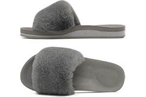 COFACE Chaussons Femme Fourrure Pantoufles Peluche Claquette Femme Pantoufles Maison Sandal Bout Ouvert -Orthopédique-Antidérapant-Lavable