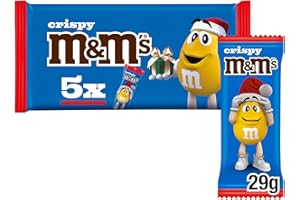 M&M'S M&M’s Milk Chocolate Crispy Santa Multipack, Crispy, Creamy Filled Chocolate Bars, Secret Santa or Stocking Stuffer Gift, 5x29g