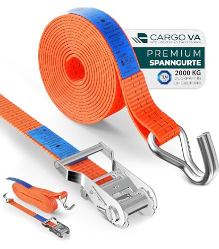 Lot De 4 Sangles D’Arrimage 5000 Kg 10m - Cliquet Ergo, Certifié TÜV/GS, Pour Camion, 50mm