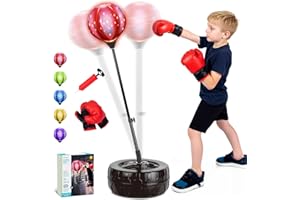 JOY SPOT! 50" LED Punching Bag for Kids Ages 3-12, Height Adjustable Boxing Bag with Stand and Gloves, Light-Up Speed Bag for Training, Fitness, Stress Relief, Boys Girls Indoor Toy, Birthday