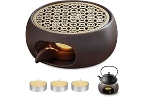 GOMETY Réchaud pour théière - En céramique - Avec bougeoir - Chauffe-théière - Chauffe-café avec photophore et 3 petites bougies - Chauffe-théière - Chauffe-théière - Pour café, thé, lait (bronze)