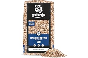 GALAMIO Holzhackschnitzel Hackschnitzel Mulch Natur Wald Kiefer Pinus Sylvestris Garten Dekor Holz Häcksel Grob 5-60mm 70l Sack / 1 Karton Paligo
