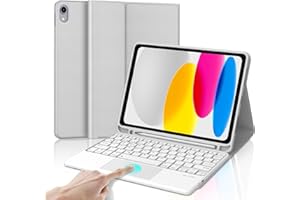 IVEOPPE Teclado iPad 10 Generación 2022/11 Generación A16 2025 (10.9/11 Pulgada), QWERTY Español Ñ, Touchpad Bluetooth Magnéticamente Funda Teclado para iPad 10/11 Gen, Gris Claro