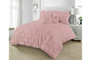 SeventhStitch Pintuck Duvet Cover with Pillowcases Luxury 100% Percale Cotton Quilt Bedding Covers Single Double King Super King Size Bed Sets (Double, Soft Pink)