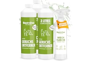 BactoDes - Désodorisant concentré Animaux 3L avec Vaporisateur mélangeur - Spray Chat Anti Pipi Puissant avec Effet microbien Bio - Anti Odeur litiere Chat - Anti Odeur Chien - Elimine Les odeurs