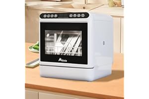 Alivio Portable Countertop Dishwasher with 6L Water Tank, Dual Water Supply High-Temp Sanitizing & Hot Air Dry for 3-4 People Dish Washer Washing Machine (White)