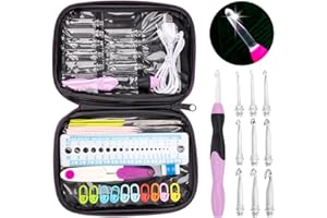 VIDILLO Aiguilles à Crochet Rochet avec LED Ensemble lumières ergonomiques, Rechargeables Crochets allumés, 9 Crochets à têtes interchangeables, Aiguilles à Tricoter avec Poignée en Caoutchouc(Violet)