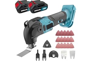 WAKKAPEINT Oscillating Multi Tools Cordless Oscillating Saw with 2 Batteries & Charger, 18V 300W Brushless Multifunction Oscillating Tool with 22 Pcs Accessory Kit Sanding/Cutting Wood/Plastic