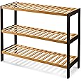 KEPLIN 3 Tier Natural Bamboo Shoe Rack Easy Assembly & Strong Design Stand Shelf Organiser Ideal for Corridor,Bedroom,Bathroom,Hallway & Small Spaces Large Capacity (3 Tier, Black/Natural)