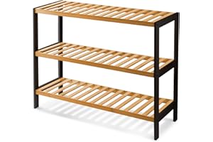 KEPLIN 3 Tier Natural Bamboo Shoe Rack Easy Assembly & Strong Design Stand Shelf Organiser Ideal for Corridor,Bedroom,Bathroom,Hallway & Small Spaces Large Capacity Up to 9 Pairs of Shoes(55x70x25cm)