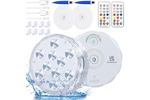 IDEALIFE Luz Piscina, Luces Led Sumergibles, Magnético LED Luces Subacuáticas para Piscina, Luces LED De Piscina Impermeables Con Control Remoto para Jardín/Acuario/Florero/Bañera/Piscina/Boda/Fiesta(2 PCs)