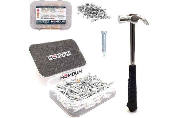 Homdum Claw Hammer 1/2 Lb and Concrete Nails 1 inch (25 mm) Combo, 200g Drop Forged Head Hammer with Soft Grip Tubular Steel Handle 1 nos & Hard Steel Nails 200 Pcs Pack.
