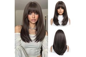 Esmee Pelucas Largas Lisas Negro Marrón para Mujeres Peluca de Cabello Sintético Natural para Uso Diario y Fiestas
