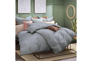 Soifox Komplet pościeli z mikrofibry, kolor szary, nie wymaga prasowania i nie gniecie się, zestaw 4-częściowy: 2 x poszwa 135 x 200 cm, 2 x poszewka na poduszkę 80 x 80 cm, z zamkiem błyskawicznym